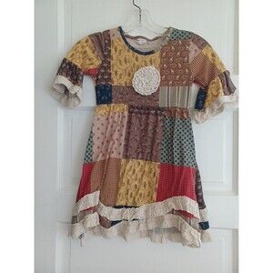 Tutu & Lulu patchwork dress girls 6-7Y crochet lace trim sleeves boho hippie